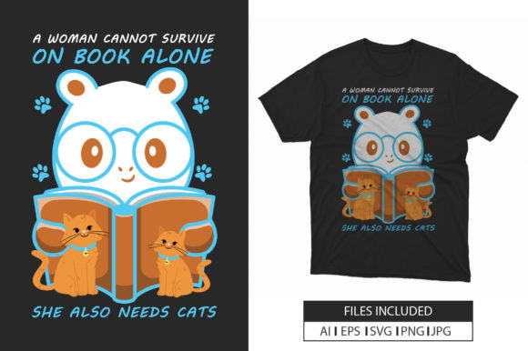 Cat Book Vector Typography T-shirt Design Review