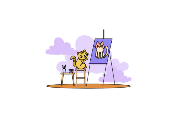 Cat Icon Cute Paint Color Outline Review