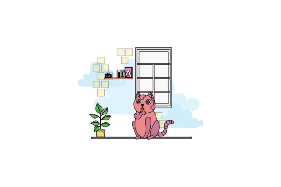 Cat Icon Cute Shocked Color Outline Review