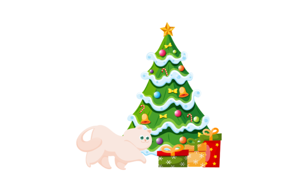 Christmas Cat Illustration for Embroidery Projects