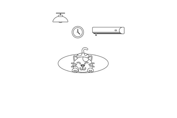 Cute Icon Cat in the Room Coloring Page Review