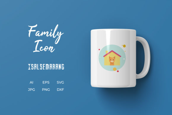Family Icon Cat Home Pet Circle Blue Review